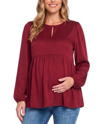 Motherhood Maternity Maternity Bishop-Sleeve Keyhole Empire Waist Blouse