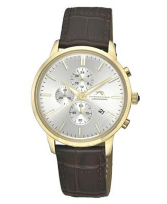 Porsamo Bleu Men's Aura Chronograph Brown Genuine Leather Band Gold Tone Watch 44 mm