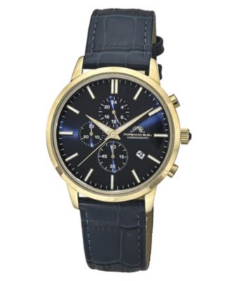 Мужские часы Porsamo Bleu Aura с хронографом, синим циферблатом, кожаным ремешком, золотистым корпусом, 44 мм