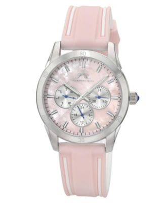 Porsamo Bleu Women's Georgie Multifunction Pink and White Silicone Strap Silver Tone and  Pink Mother Of Pearl  Dial Watch 39 mm