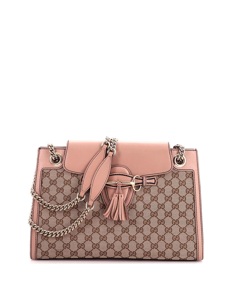 Pre-Owned Gucci Large Emily Chain Flap Shoulder Bag GG Canvas and Leather