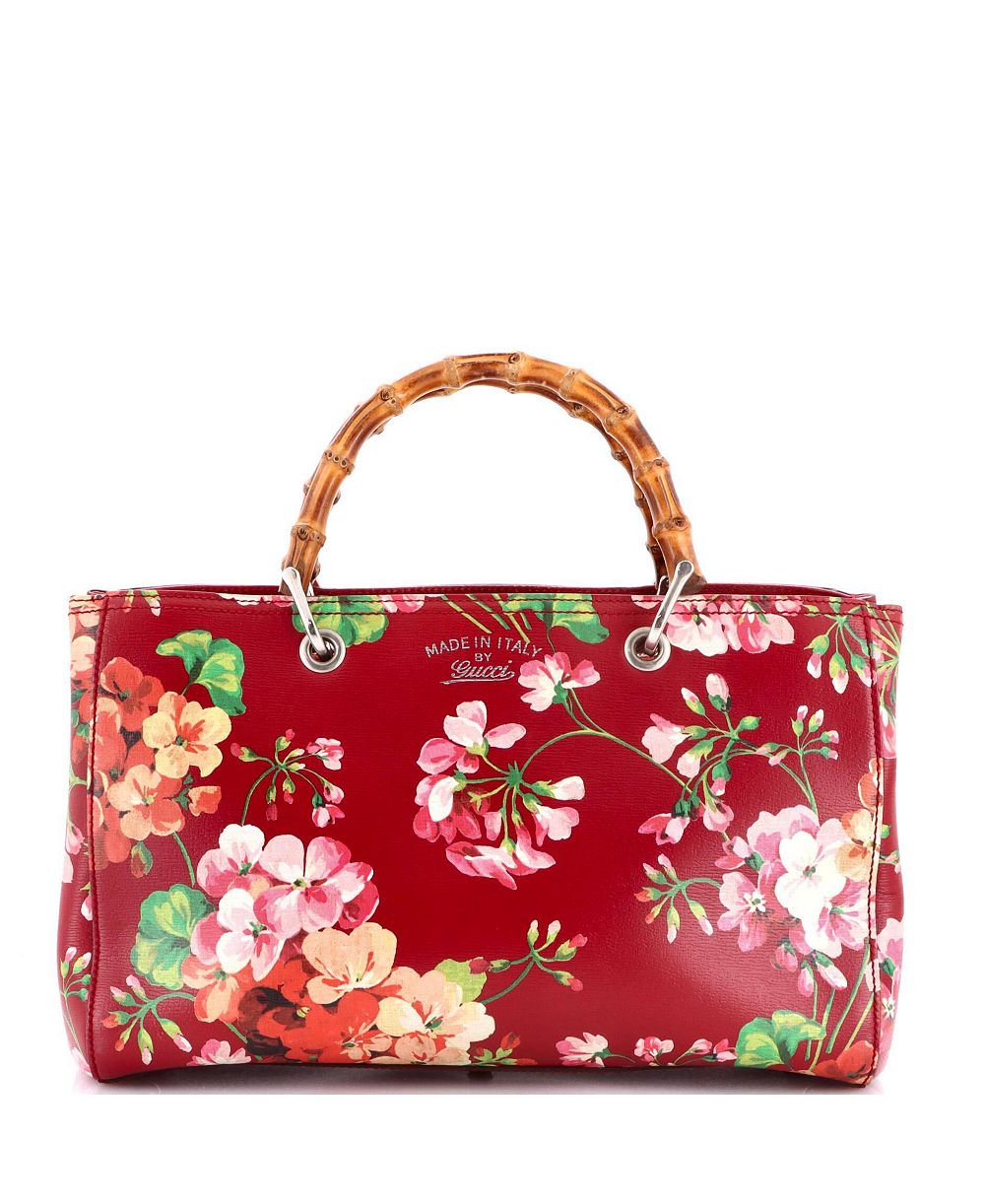 Pre-Owned Gucci сумка-тоут Medium Bamboo Shopper из кожи с цветочным принтом Blooms