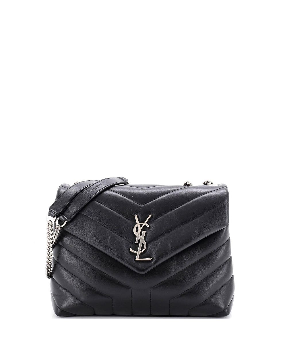 Б/у женская маленькая сумка через плечо Saint Laurent Loulou из стеганой кожи с узором «шеврон»