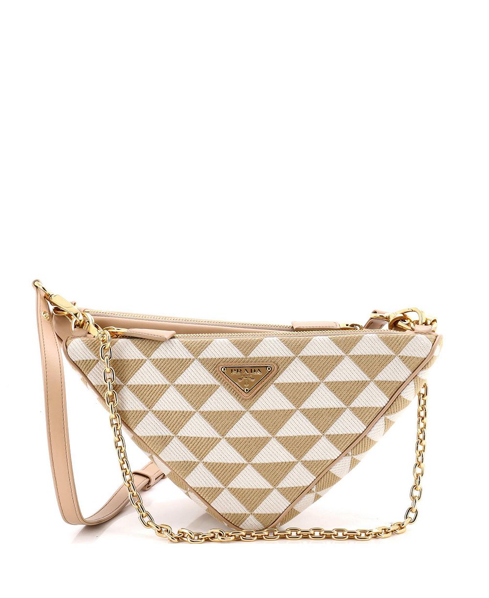 Б/у мини-сумка Prada Mini Double Symbole Triangle Bag из кожи и жаккарда