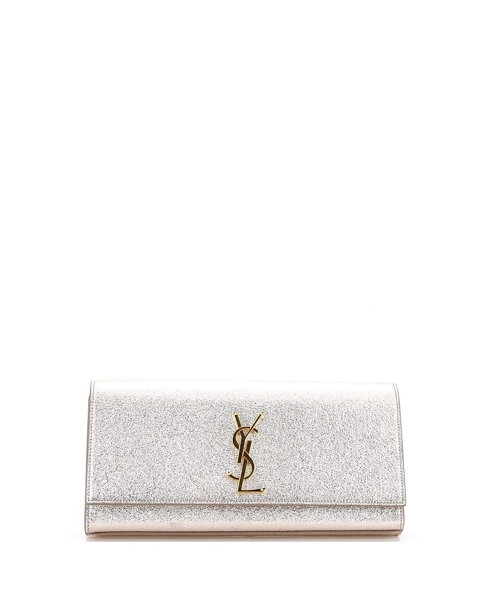 Pre-Owned Saint Laurent Long Classic Monogram Clutch Metallic Calfskin