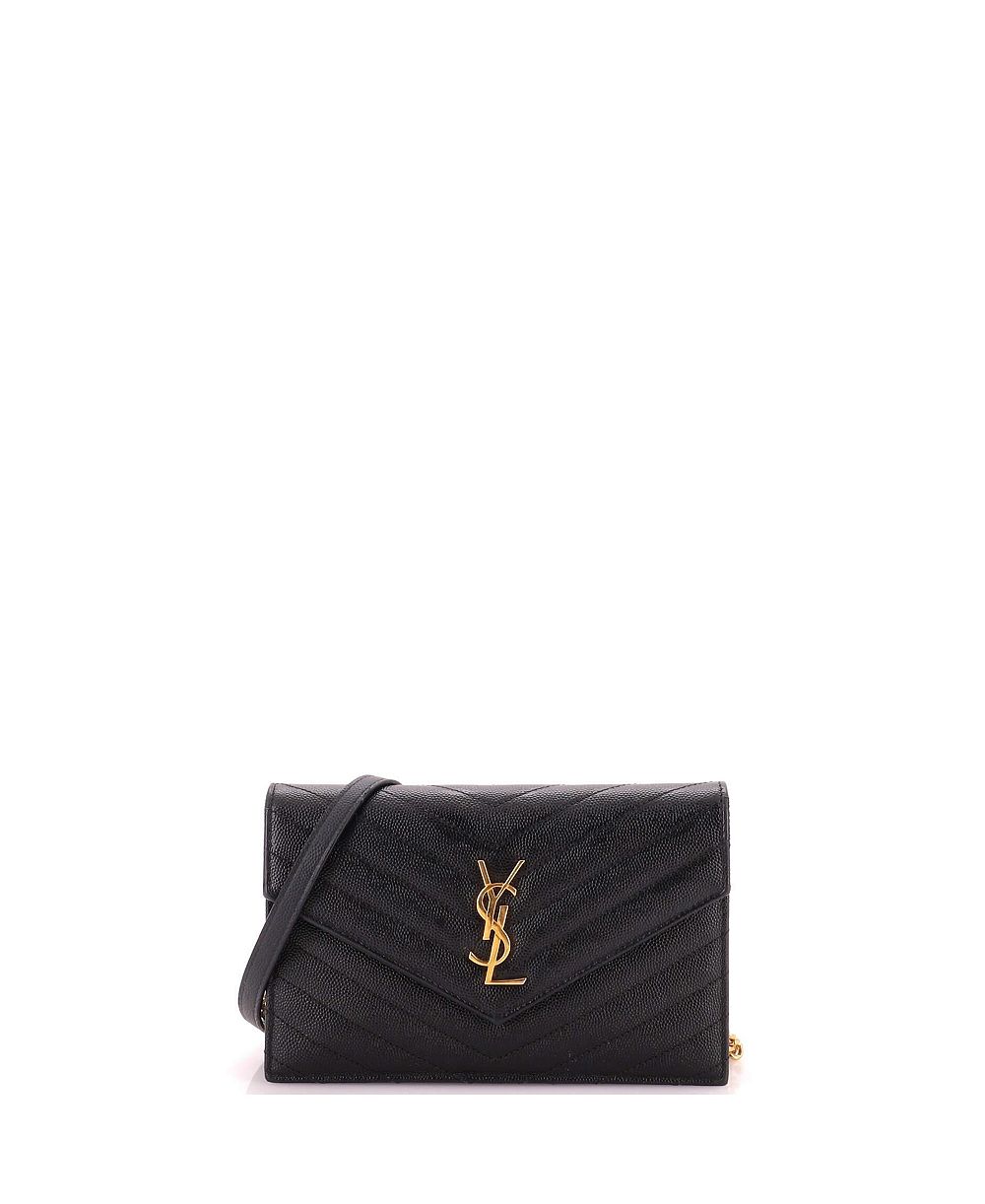 Pre-Owned Saint Laurent маленький кошелёк Classic Monogram Wallet on Chain из стёганой кожи с ромбовидным узором