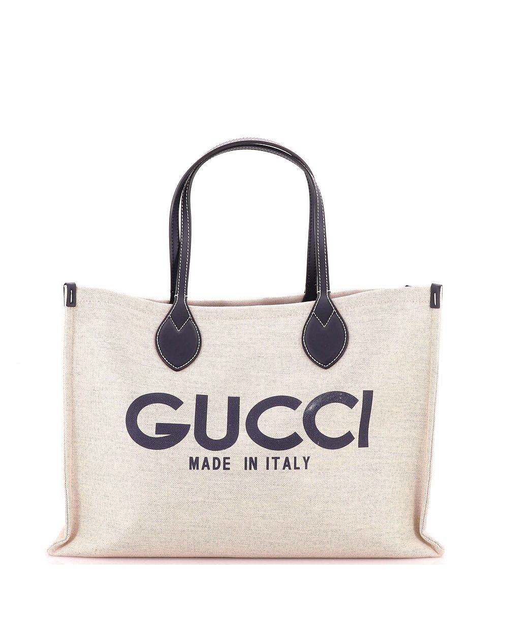 Б/у сумка-тоут Gucci Medium Logo Shopper из ткани с принтом