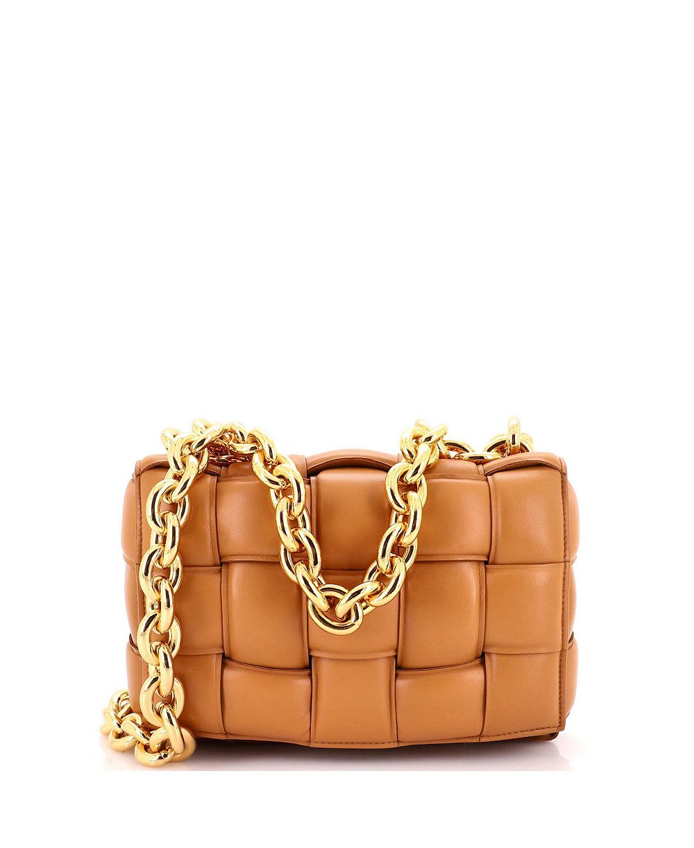 Pre-Owned Bottega Veneta Cassette Chain Crossbody Bag Padded Maxi Intrecciato Leather
