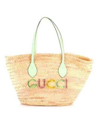 Pre-Owned Gucci маленькая сумка-тоут с открытым верхом из плетеной рафии с логотипом