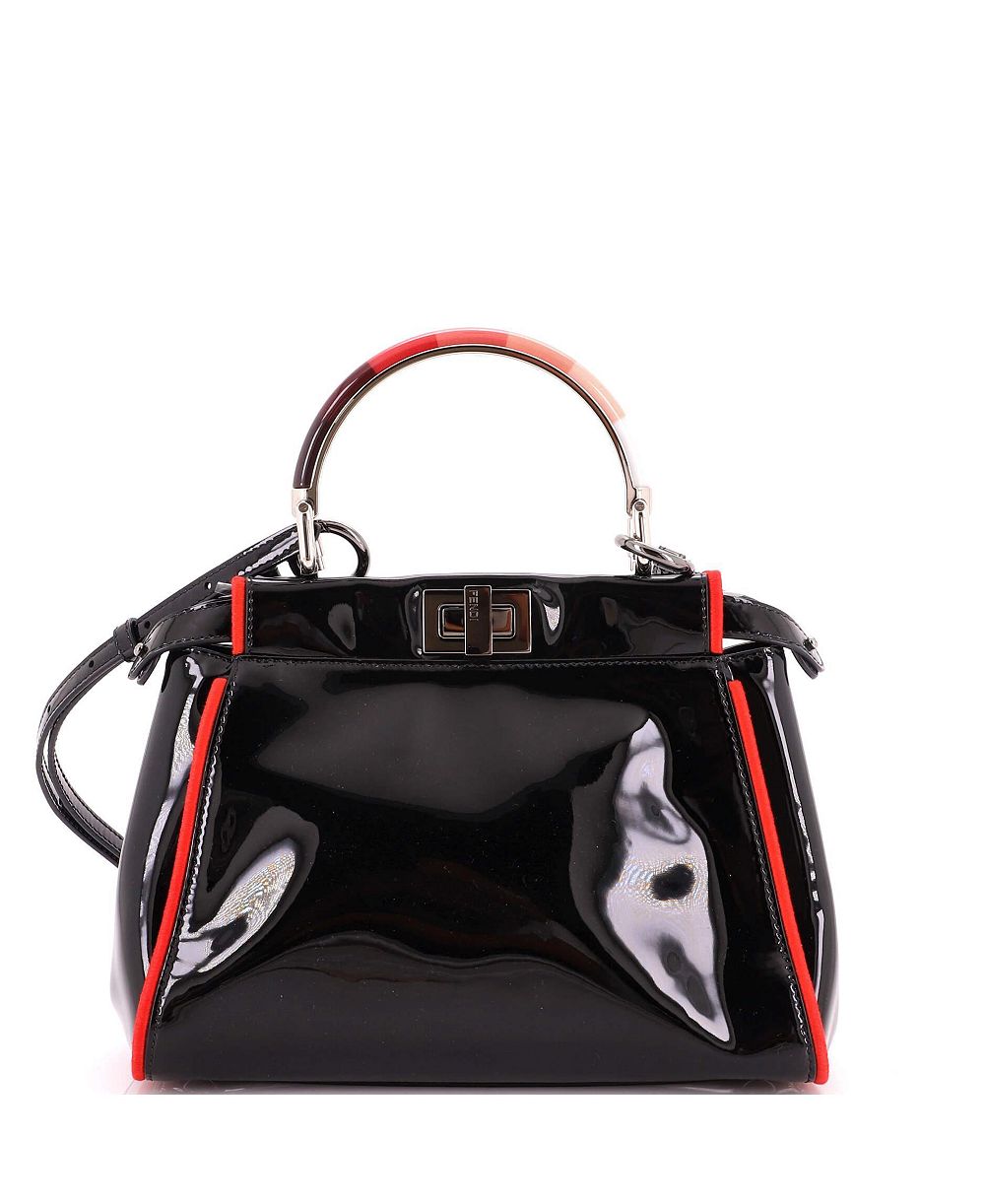 Б/у маленькая сумка Fendi Peekaboo с ручкой из смолы и лакированной кожей