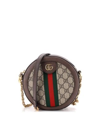Б/у маленькая круглая сумка Gucci Mini Ophidia на плечо из лакированной ткани GG