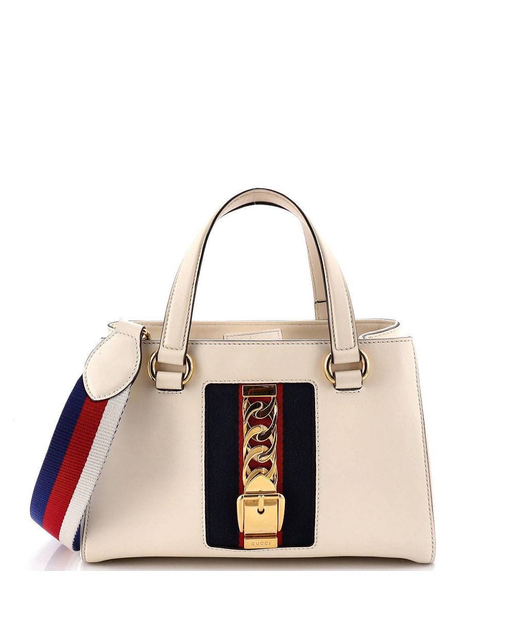 Сумка-тоут Gucci средняя, модель Sylvie, кожаная, с верхней ручкой, б/у