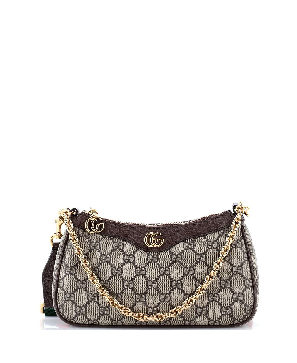 Б/у маленькая сумка Gucci Ophidia Charm на плечо из лакированной ткани GG
