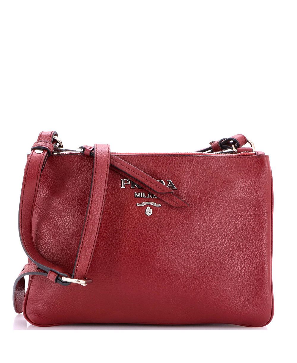 Б/у маленькая сумка Prada Small Double Zip Crossbody Bag Vitello Daino через плечо с двойной молнией