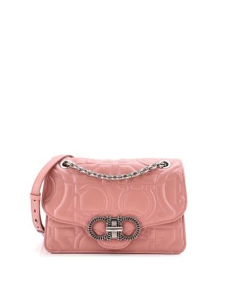 Pre-Owned Salvatore Ferragamo Medium Gancini Turnlock Flap Bag Gancini Quilted Leather