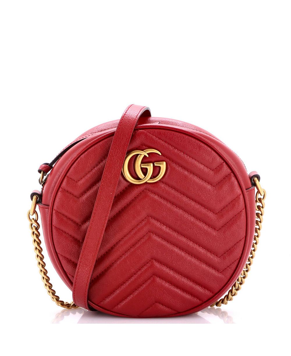 Pre-Owned Gucci Mini GG Marmont Round Shoulder Bag Matelasse Leather