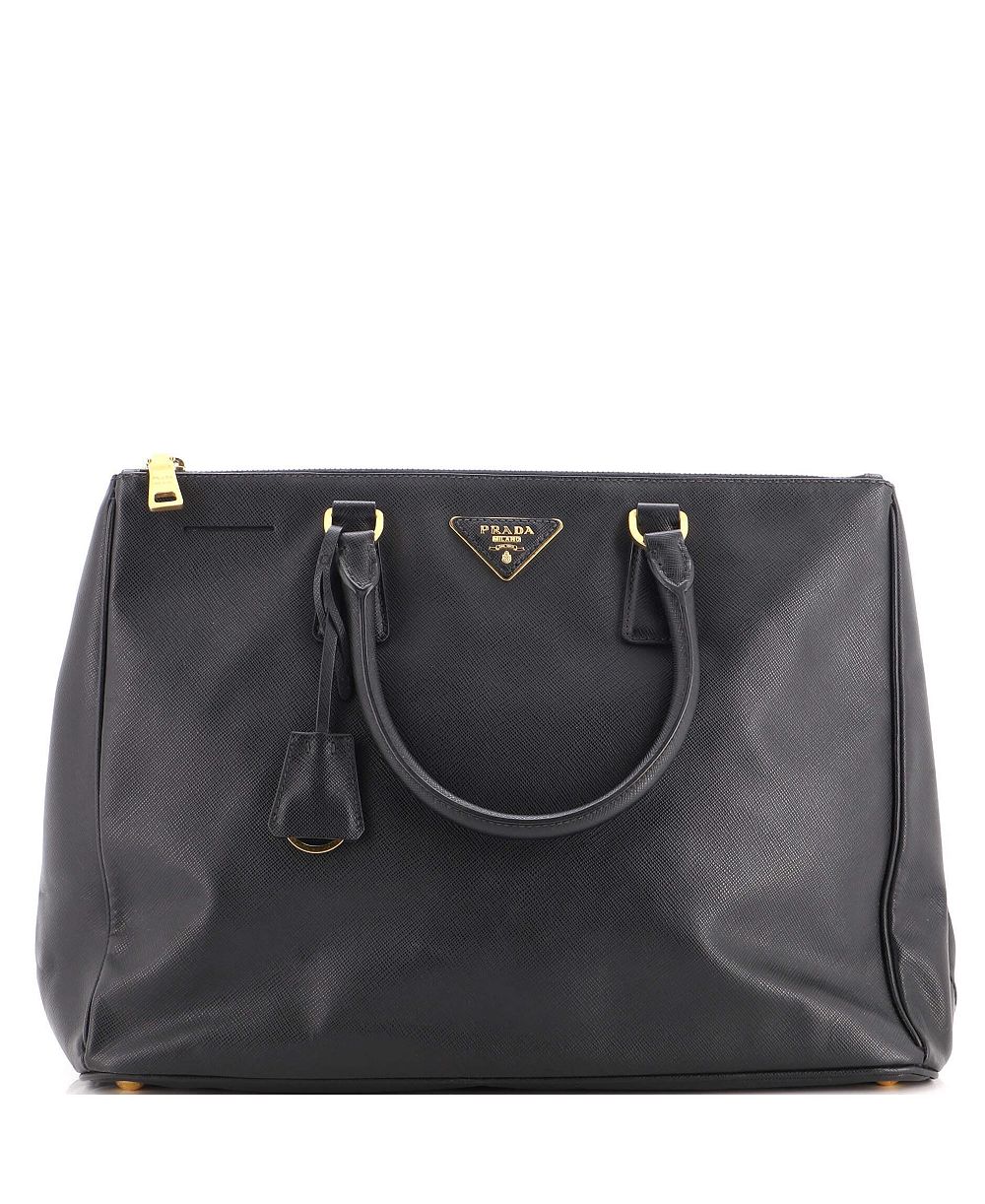 Б/у большая сумка Lux Tote с двойной молнией из кожи Saffiano Prada