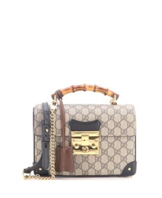Pre-Owned Gucci Small Padlock Bamboo Shoulder Bag GG Coated Canvas