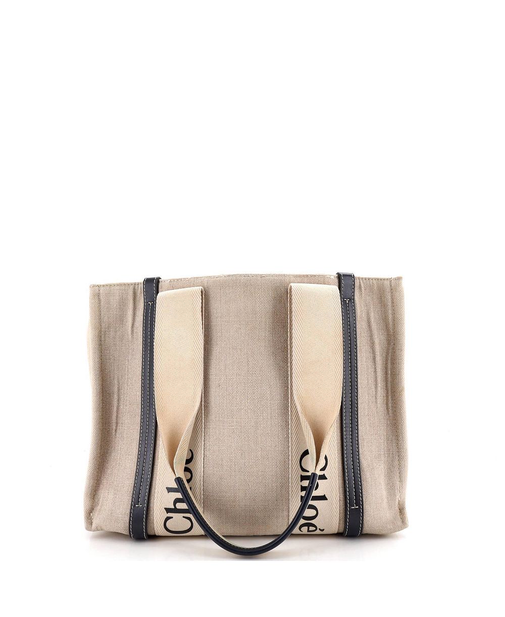 Pre-Owned Chloe средняя сумка-тоут Woody из ткани с кожаной отделкой