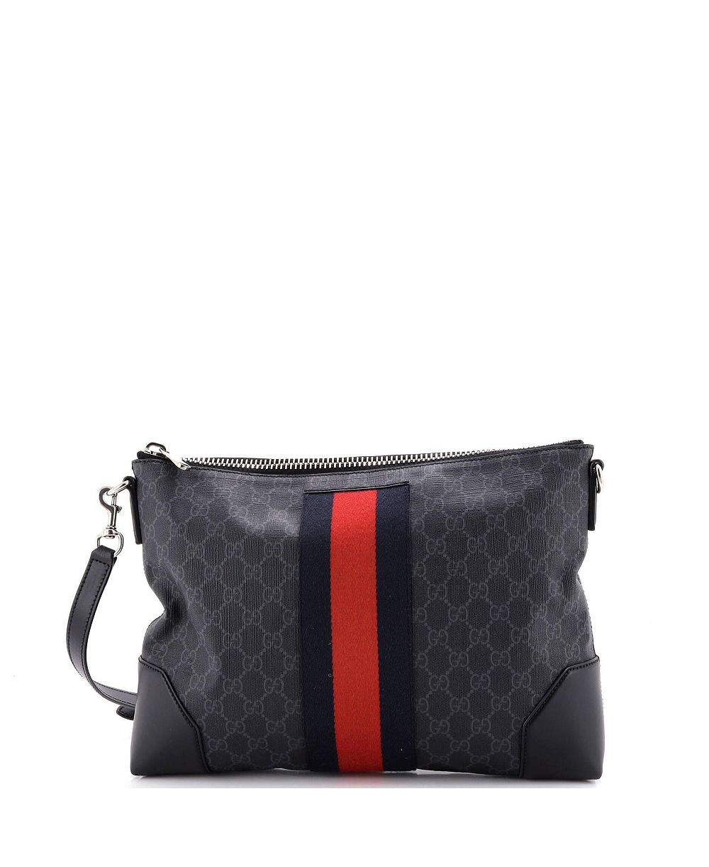 Б/у средняя сумка-мессенджер Gucci Medium Web Zip из лакированной ткани GG с молнией