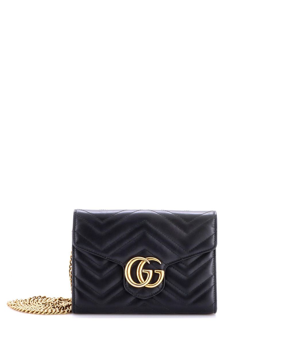 Pre-Owned Guccissima кожаный кошелек на цепи Mini GG Marmont Matelasse