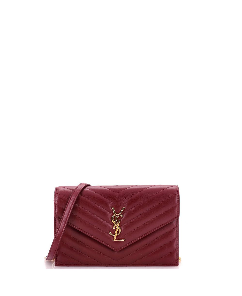 Б/у маленький кошелек на цепочке Classic Monogram Matelasse Chevron из кожи Saint Laurent