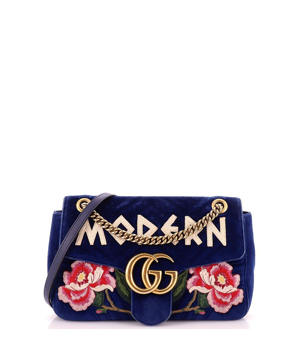 Сумка Pre-Owned Gucci Medium GG Marmont с клапаном из вышитого бархата мателасе