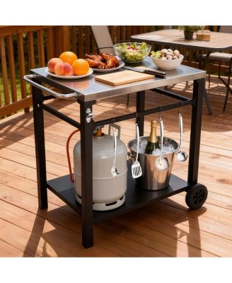 Streamdale Furniture 2-Tier Outdoor Grill Cart with Stainless Steel Top and Tool Hooks
