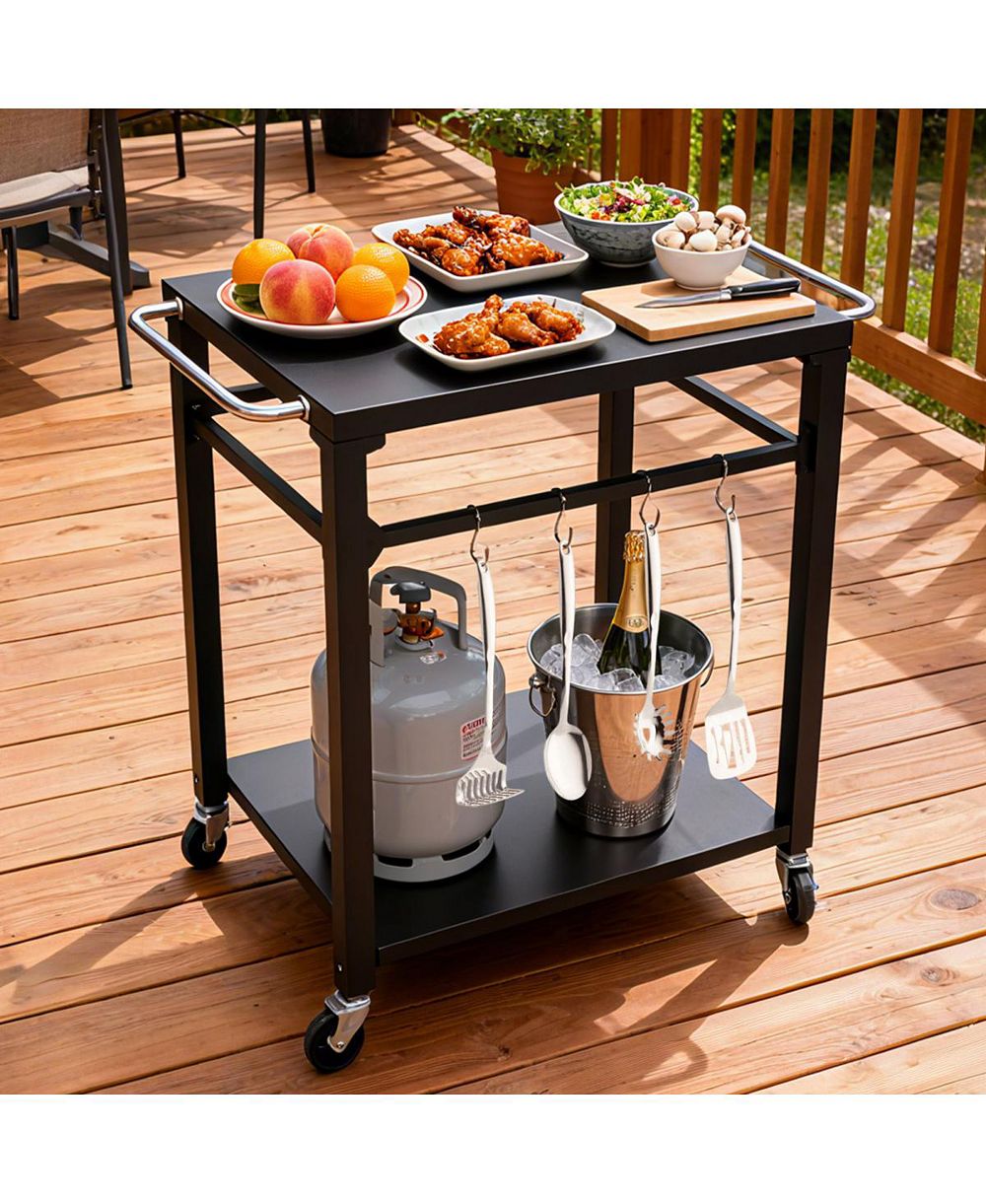 Уличная тележка Streamdale Furniture для гриля с двумя уровнями, колесами с блокировкой и крючками для инструментов