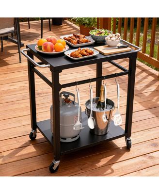 Streamdale Furniture 2-Tier Outdoor Grill Cart with Locking Wheels and Tool Hooks