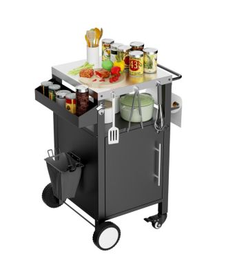 Streamdale Furniture Outdoor Grill Cart with Storage, Rolling BBQ Table with Hooks and Spice Rack