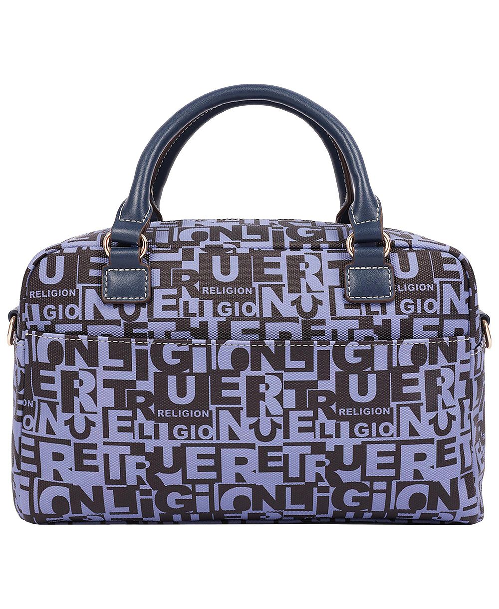 True Religion Women's Multi Patch Graphic Satchel Bag with Detachable Guitar Buddha Charm - Convertible Crossbody Handbag