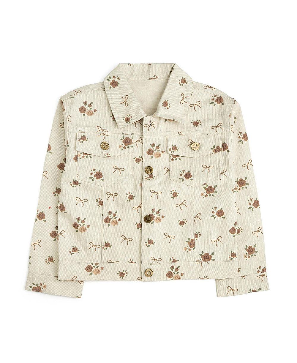 Sweet Wink Girls' 4-16 Distressed Floral-Print Denim Jacket