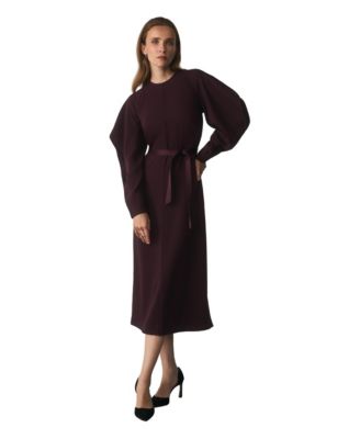 The Fold Women's Asti Long-Sleeve Puff-Sleeve Midi Dress