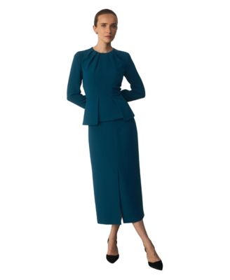 The Fold Women's Doppio Elaria Long-Sleeve Midi Peplum-Waist Dress
