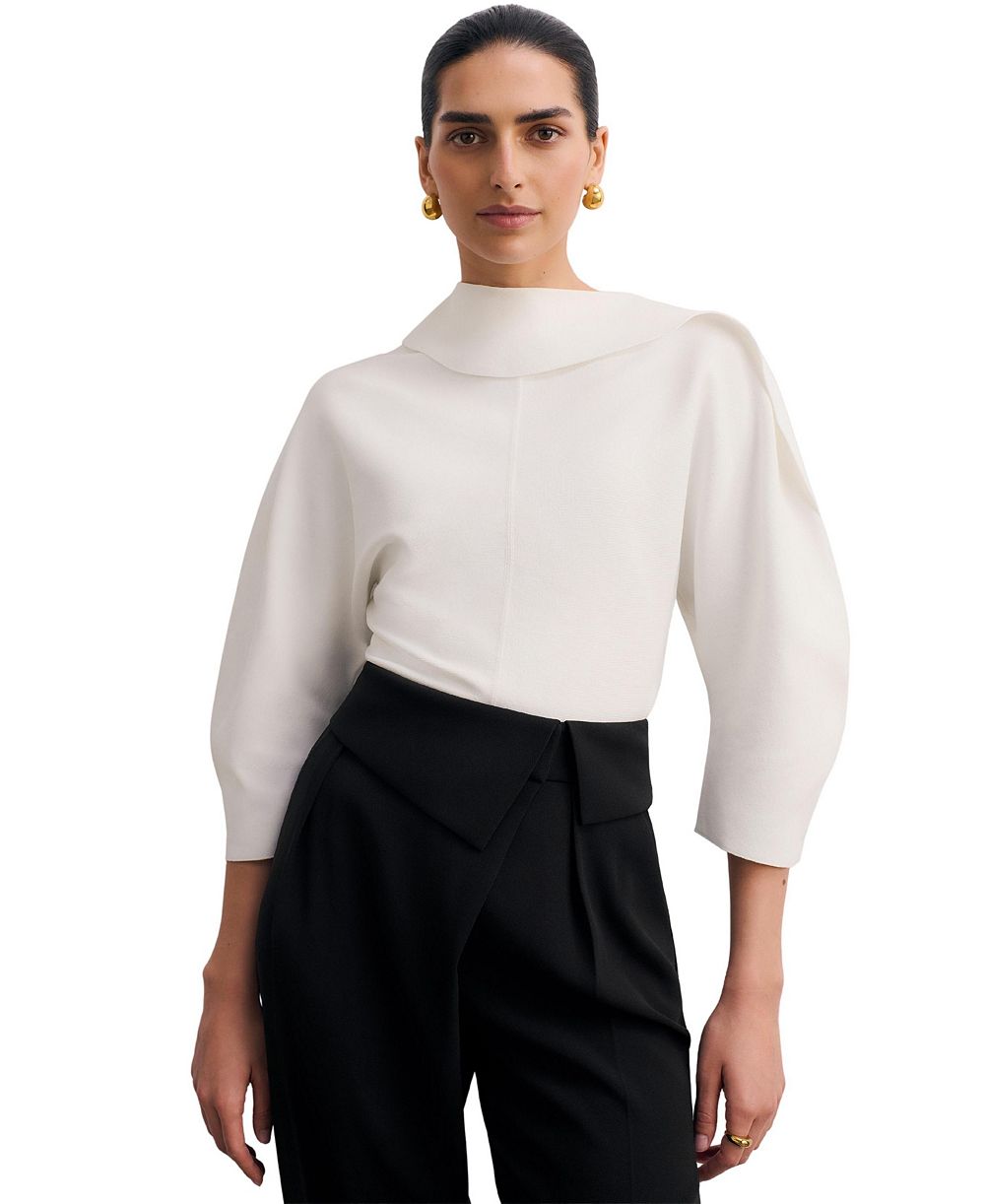 The Fold Women's Riesi Asymmetric-Neck 3/4-Sleeve Knit Top