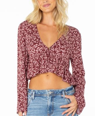 Roxy Women's Night Sky Long-Sleeve V-Neck Floral-Print Blouse