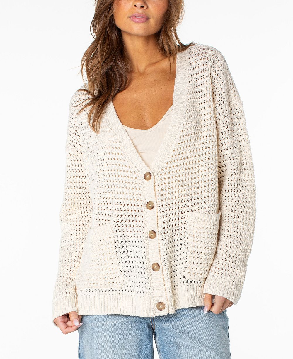 Roxy Women's Tamarindo Striped Crochet V-Neck Cardigan