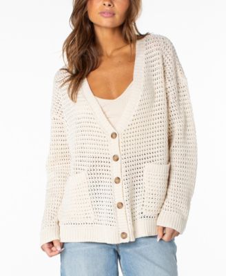 Roxy Women's Tamarindo Striped Crochet V-Neck Cardigan