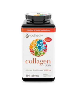 Youtheory Collagen Plus Biotin - Advanced Collagen Supplement With Hydrolyzed Peptides, Vitamin C and Vitamin B 390 Tablets