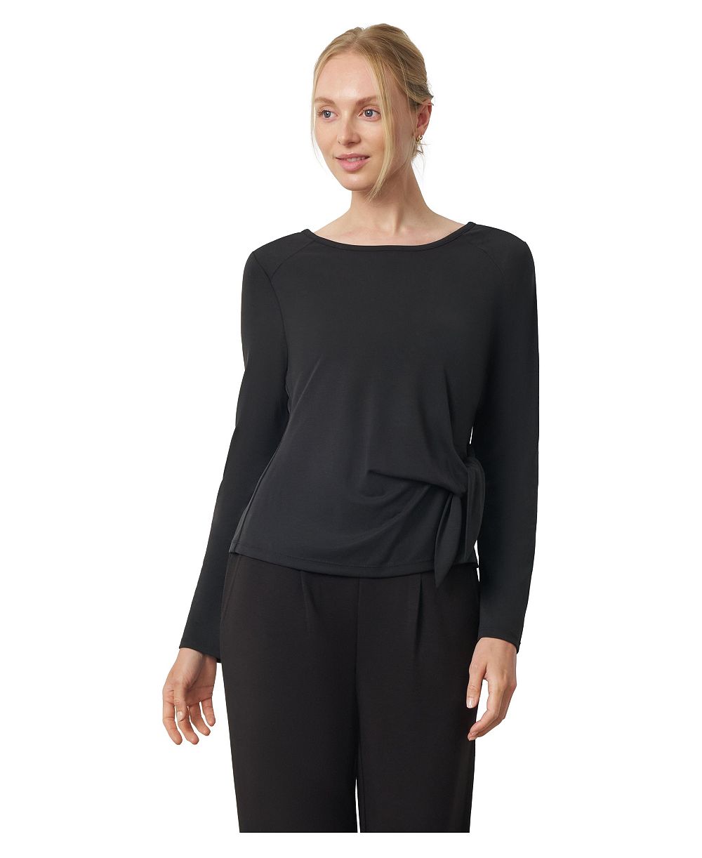 Cable & Gauge Women's Side-Tie Long-Sleeve Crewneck Knit Top