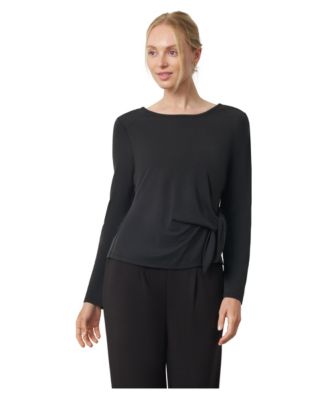 Cable & Gauge Women's Side-Tie Long-Sleeve Crewneck Knit Top