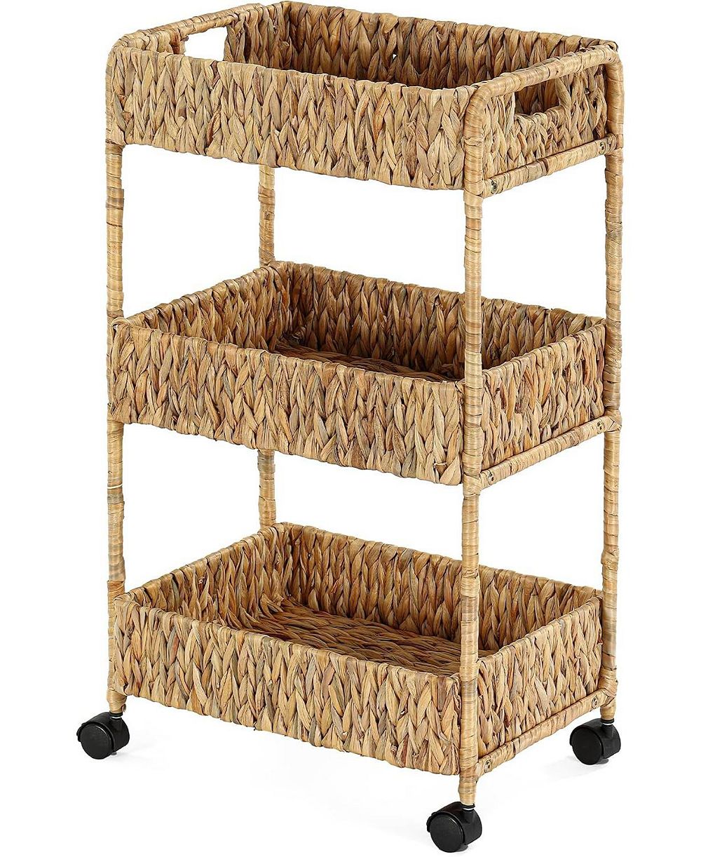 Tribesigns Water Hyacinth 3-Tier Rolling Storage Cart with Wheels