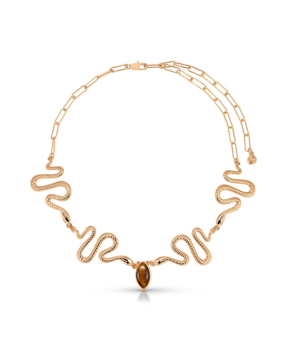 Колье-чокер ETTIKA из золота 18 карат с тигровым глазом и змеиным узором Serpentina