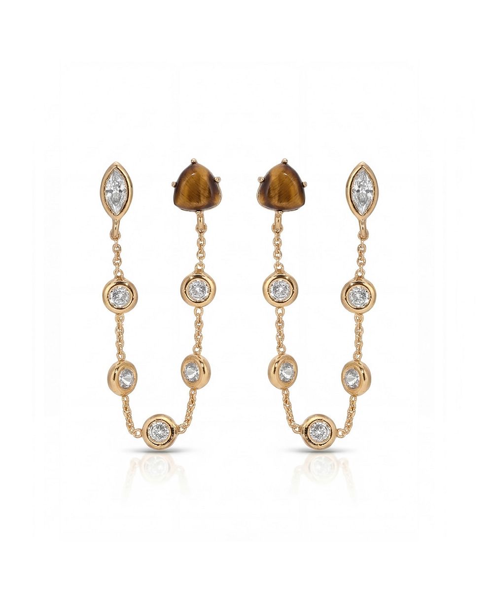 ETTIKA серьги с двойным проколом, позолота 18k, глаз тигра