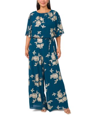 MSK Plus Size Floral-Print Wide-Leg Blouson Jumpsuit with Belt