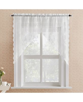 No. 918 Lillemor Vintage Floral Lace Sheer Rod Pocket Kitchen Curtain Swag Pair