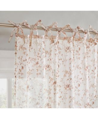 No. 918 Lioren Tonal Floral Sheer Pre-Tied Bow Tab Top Curtain Panel Pair