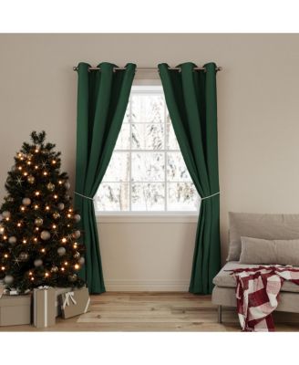 No. 918 Gloria Christmas Room Darkening Grommet Curtain Panel Pair with Faux Pearl Tie Backs