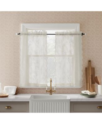 No. 918 Lillemor Vintage Floral Lace Sheer Rod Pocket Kitchen Curtain Tier Pair